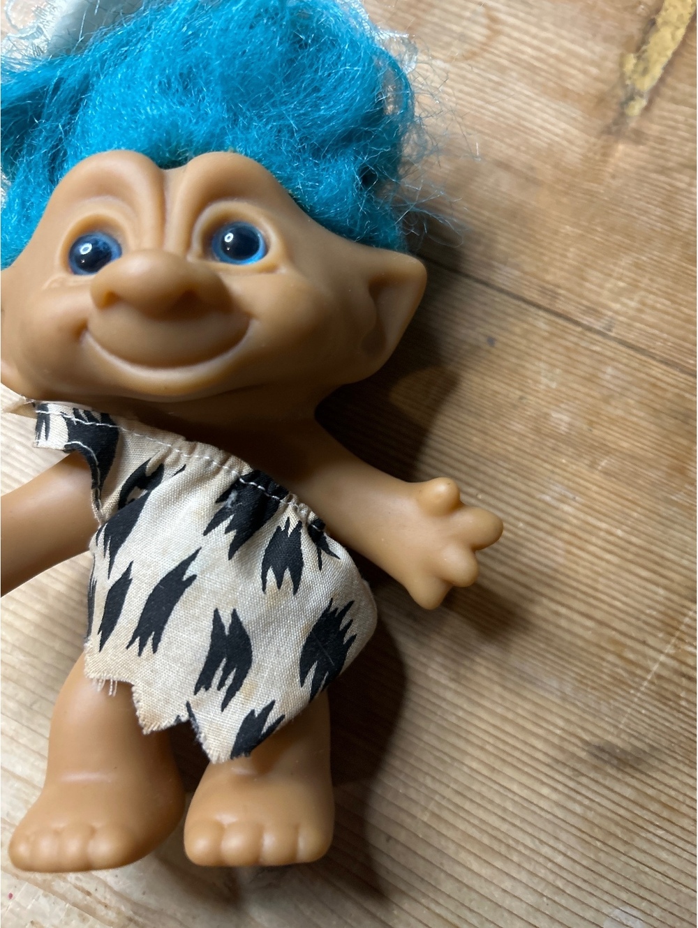 Vintage Troll Doll with Blue Hair and Animal Print Outfit